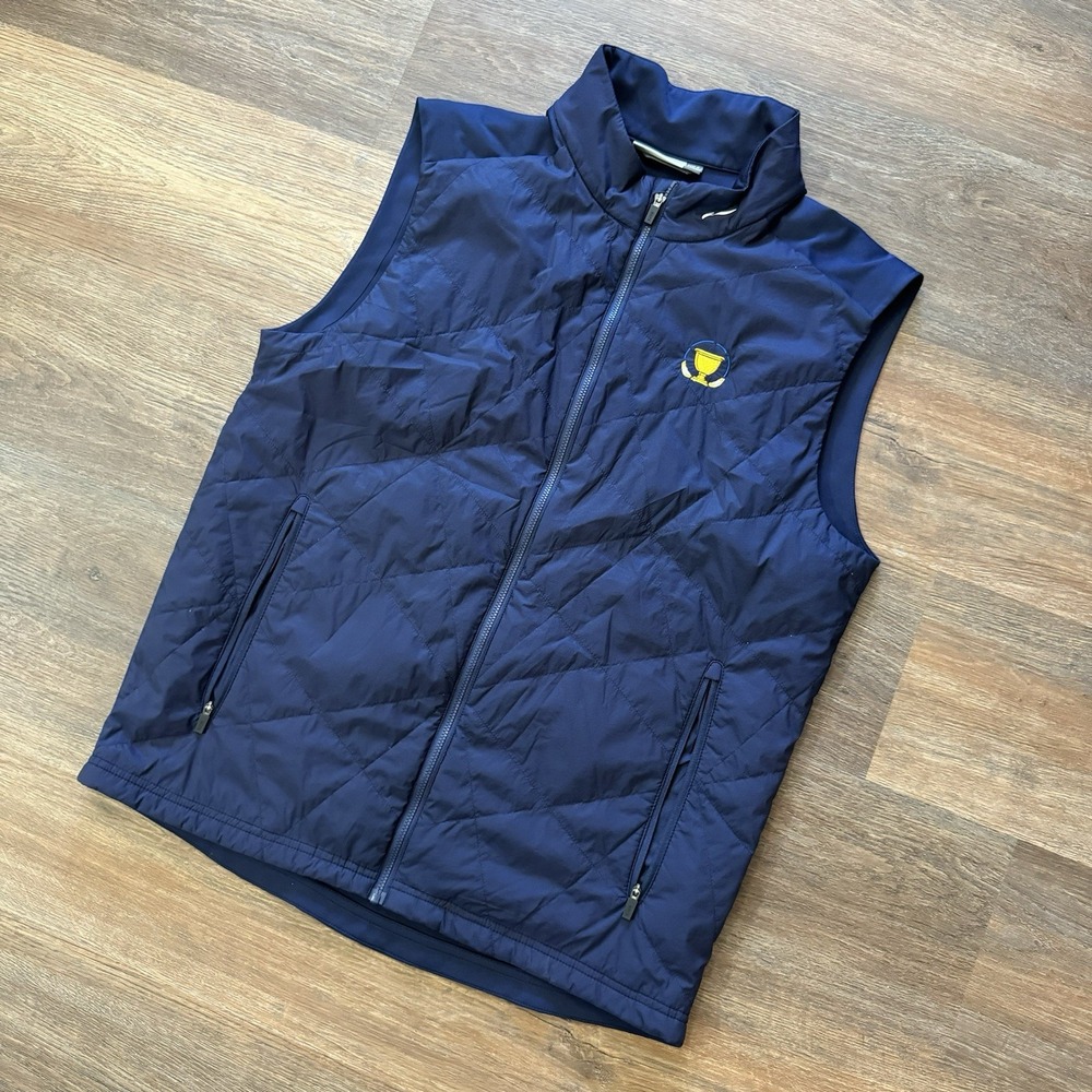 KJUS Navy Blue Quilted Golf Vest Men's Sz XL Trophy Cup‎ Logo